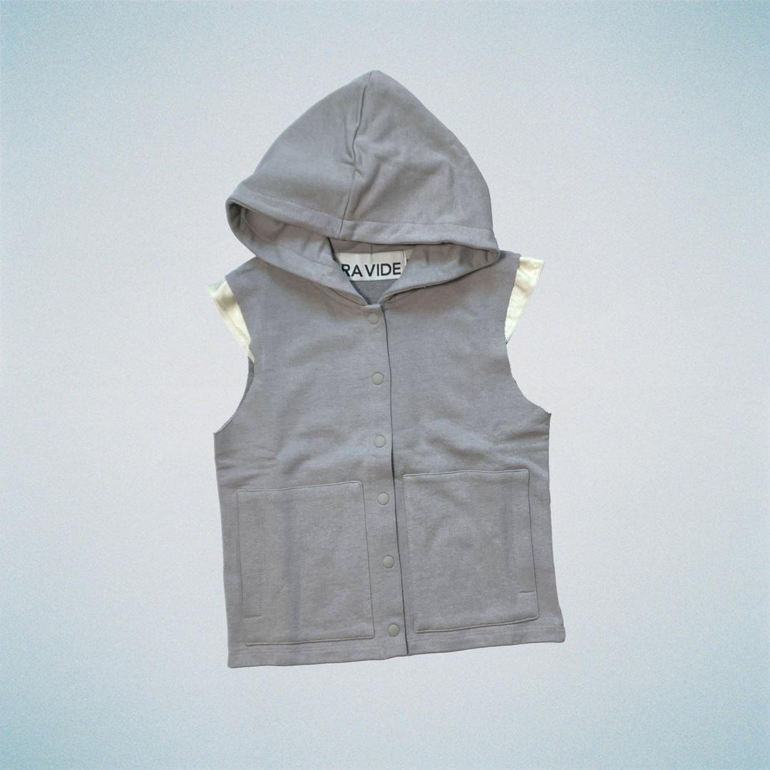 LAYERED SLEEVELESS HOODIE LIGHT KHAKI