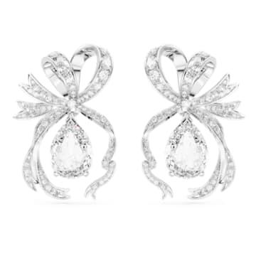 Volta 드롭 이어링, 피어 컷, 리본, 화이트, 로듐 플래팅