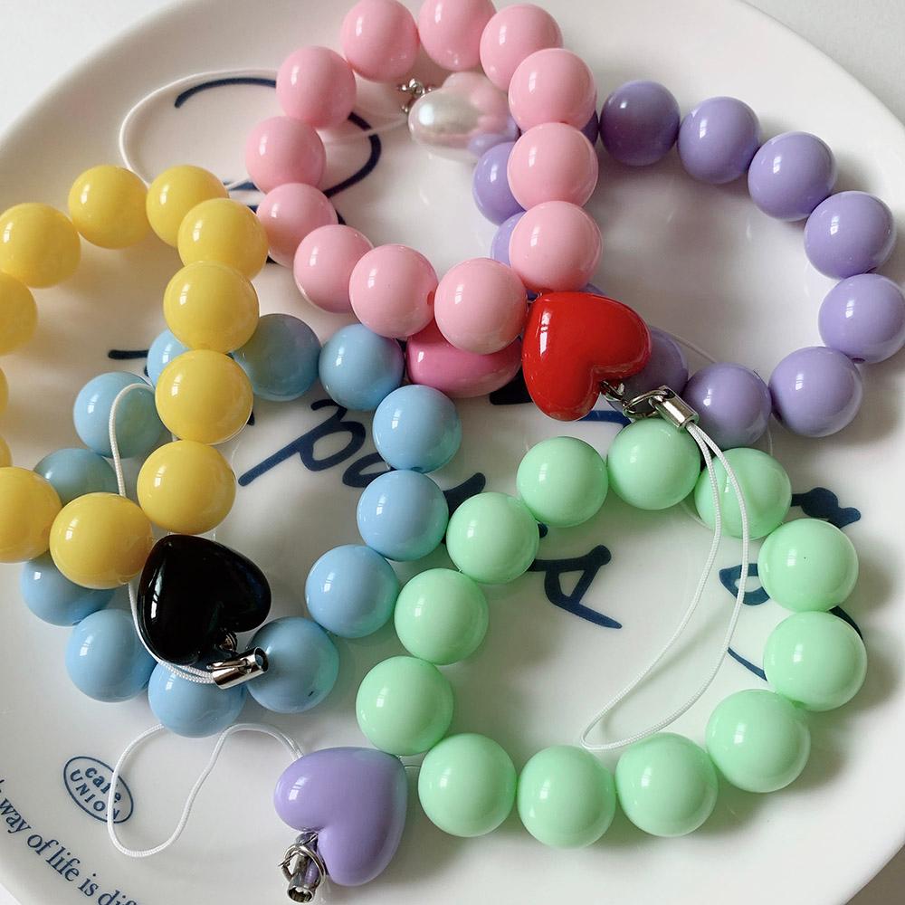 비비드배색하트볼핸드폰스트랩 빅구슬파스텔핸드폰줄 키링