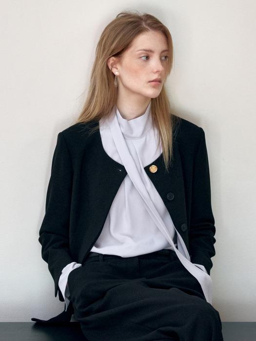 [Drama Signature] Round Neck Collarless Jacket