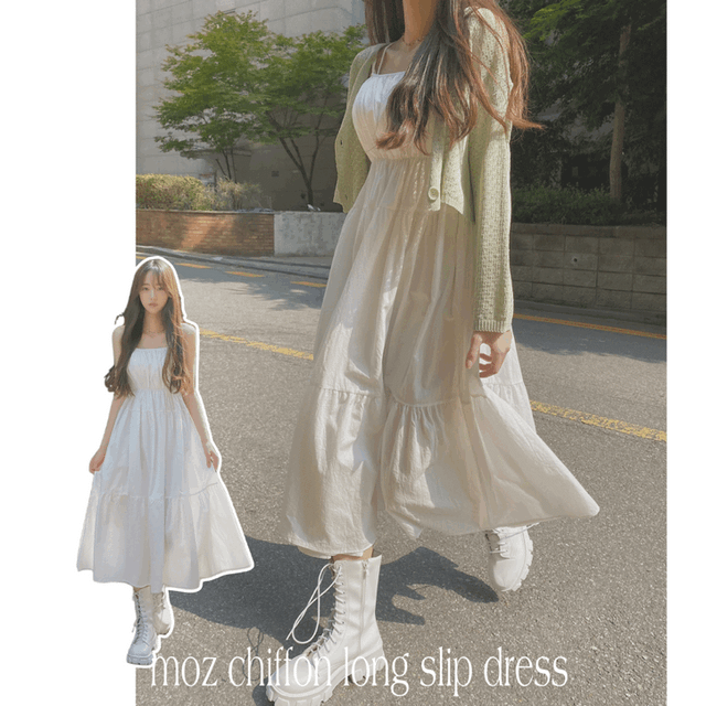MOZ  쉬폰 화이트 나시 롱 원피스