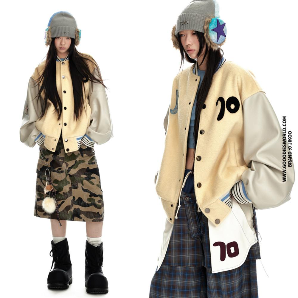 JIKOO 야구점퍼 루즈핏 배색 울 스플라이싱 야구 잠바