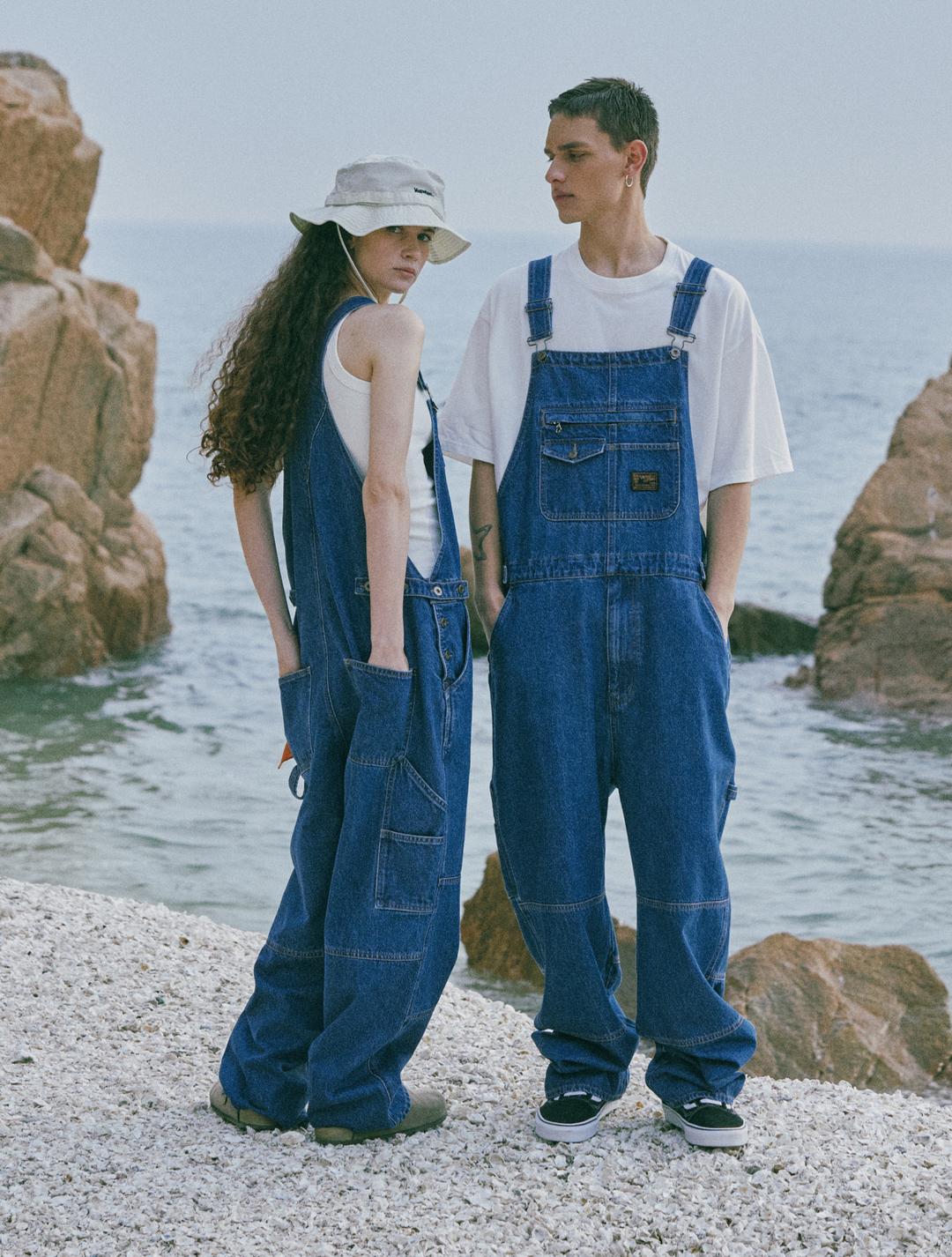 파번 5808오버핏 미디움인디고 오버롤 데님팬츠