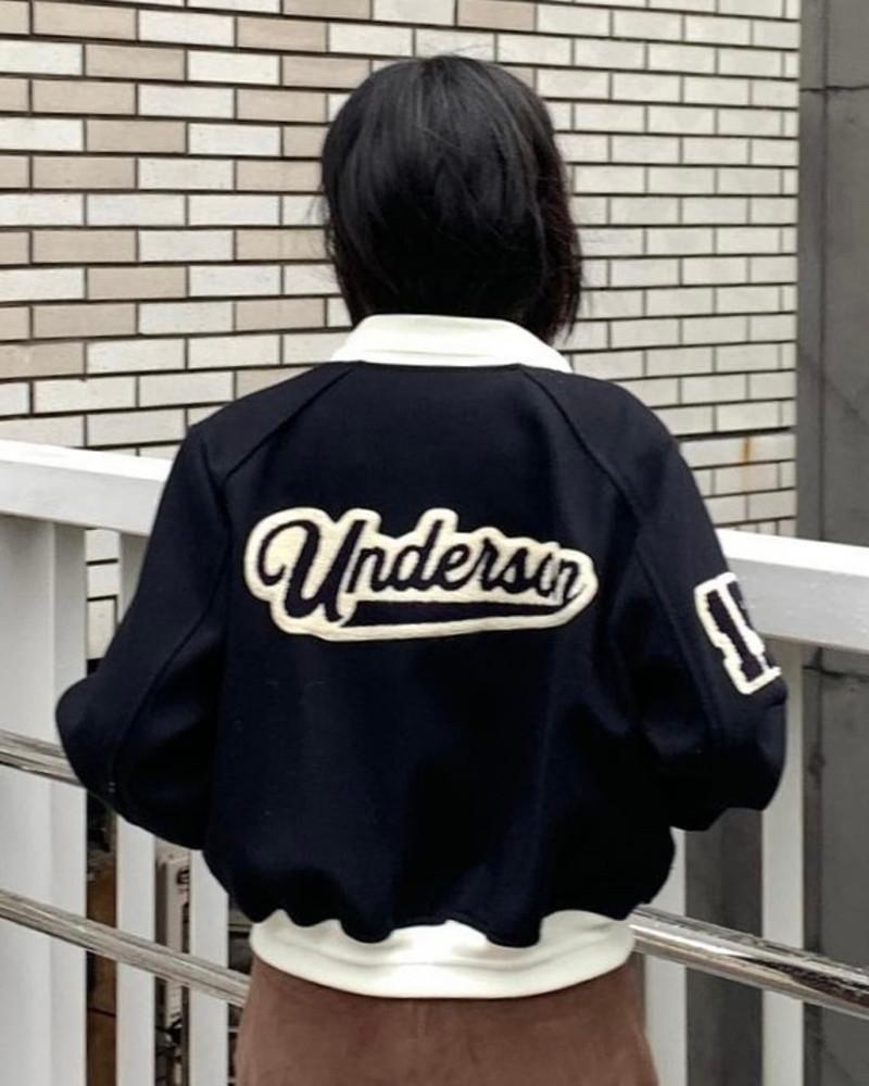 UNDERSON 언더슨 레터링 바티시 오버핏 블루종 점퍼 (2color)