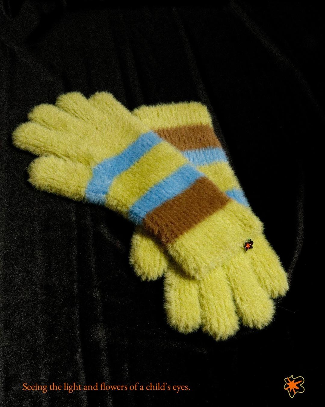 [Malamalama] Angora Stripes Gloves -  Green
