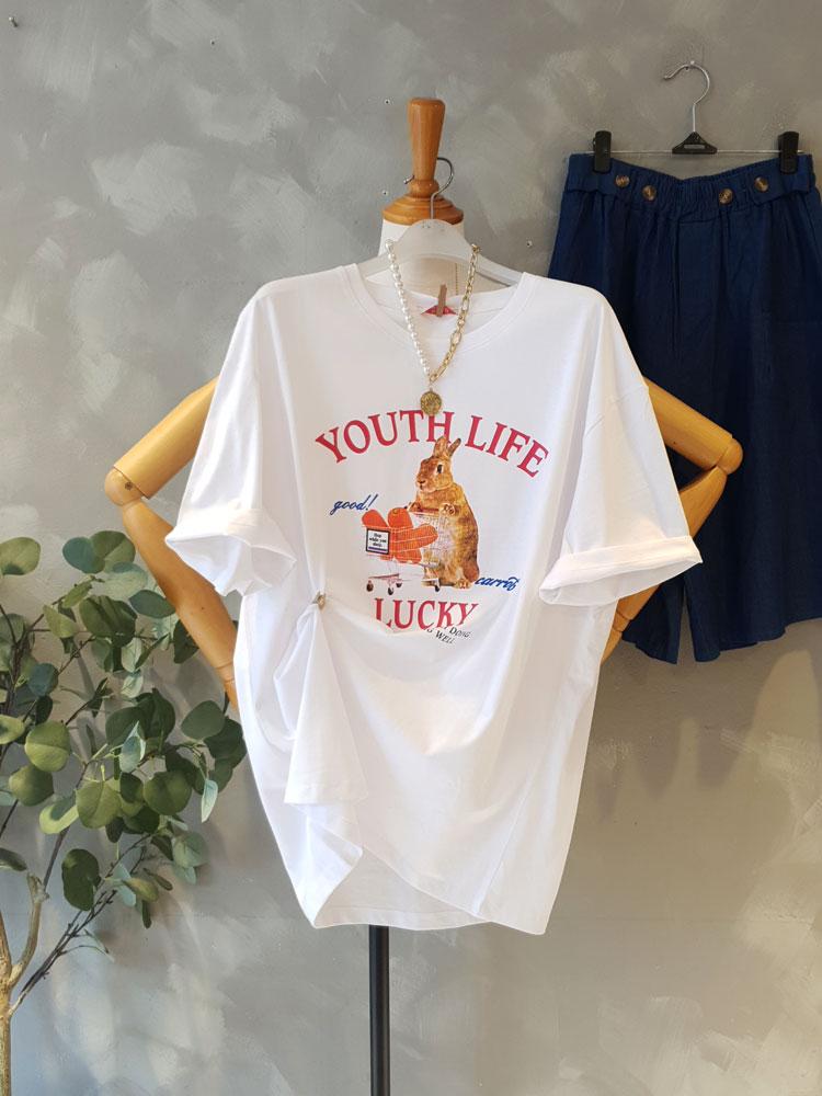 [무료배송] 1+1 유쓰래빗 프린트 루즈핏 면모달 반팔티