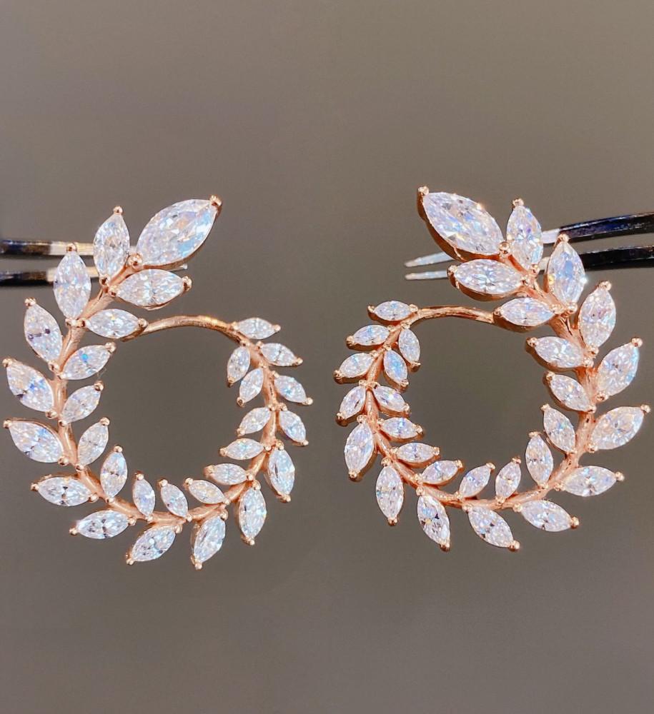 14K 18K  큐빅 셋팅 빅 월계수 귀걸이