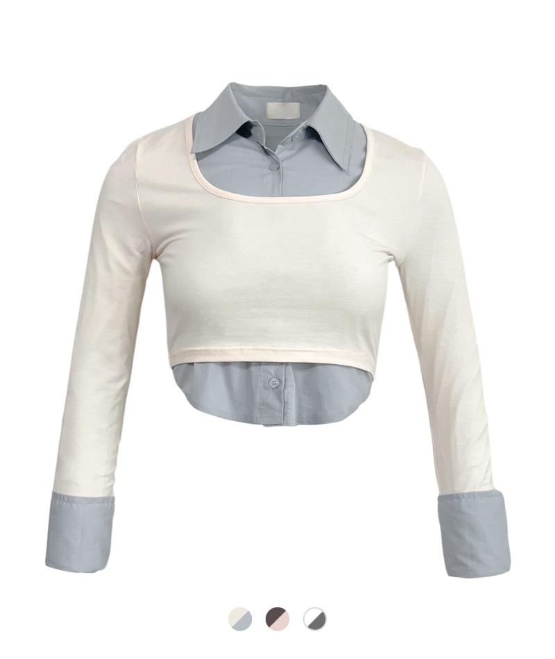 프린스턴 스판 티셔츠 & 크롭 셔츠 세트