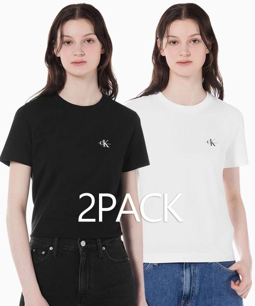 여 블랙/화이트 레귤러핏 모던로고 2PACK 반팔 티셔츠 J224289 BEH