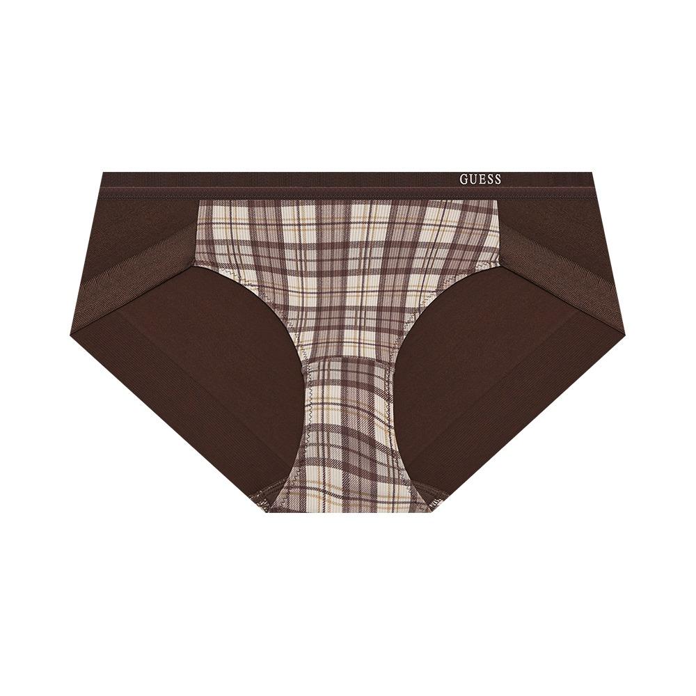 코지 체크 패턴 골지 팬티 - 브라운