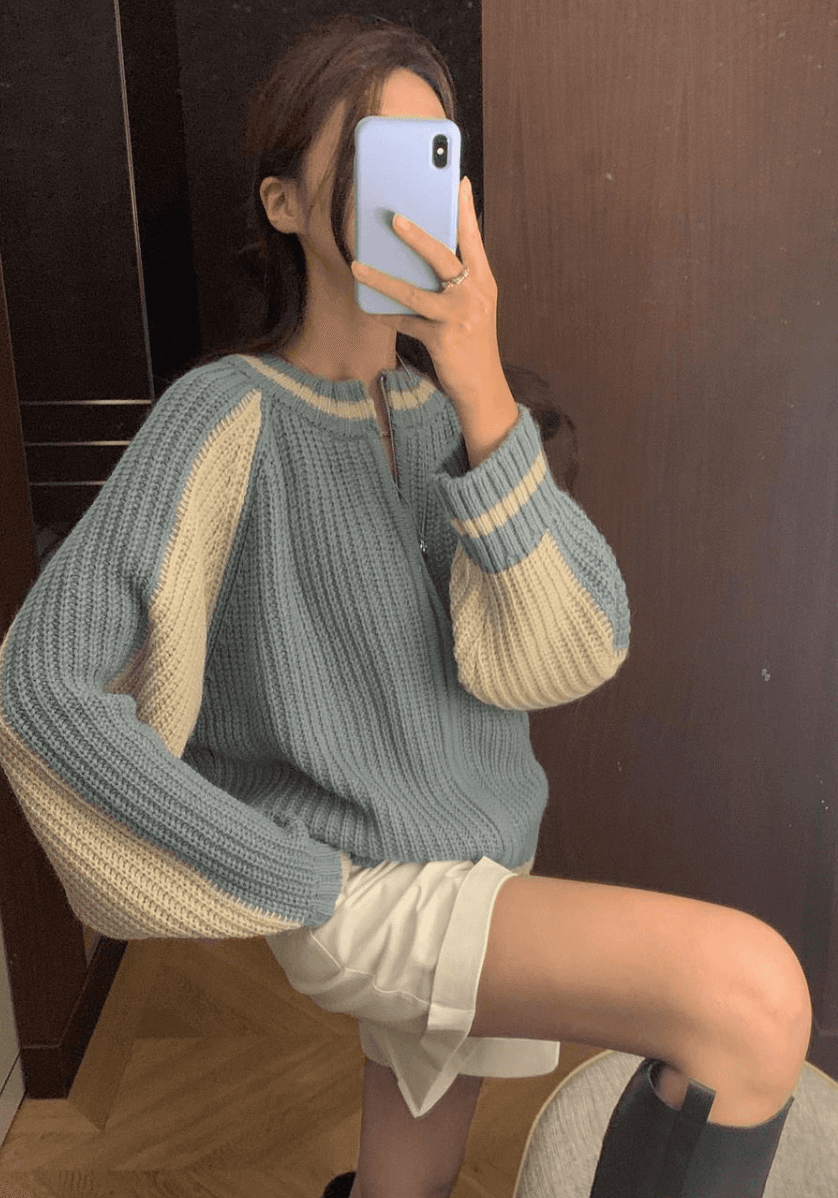 BASEBALL ZIP UP CARDIGAN IN BABY BLUE (2C)