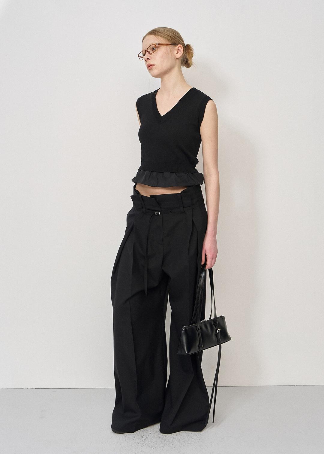 PLEATS DETAIL WIDE-LEG TROUSERS