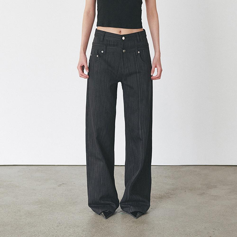 DOUBLE WAIST PANTS - BLACK STRIPE