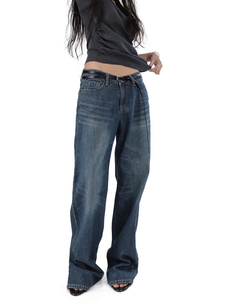 TEEN LOW-RISE BLUE JEANS VINTAGE WASHING SEMI-DENIM PANTS 틴 로우라이즈 블루청 빈티지 워싱 세미 데님팬츠