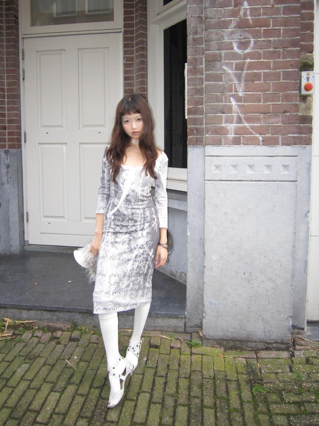 Fairy grey lace print slim dress