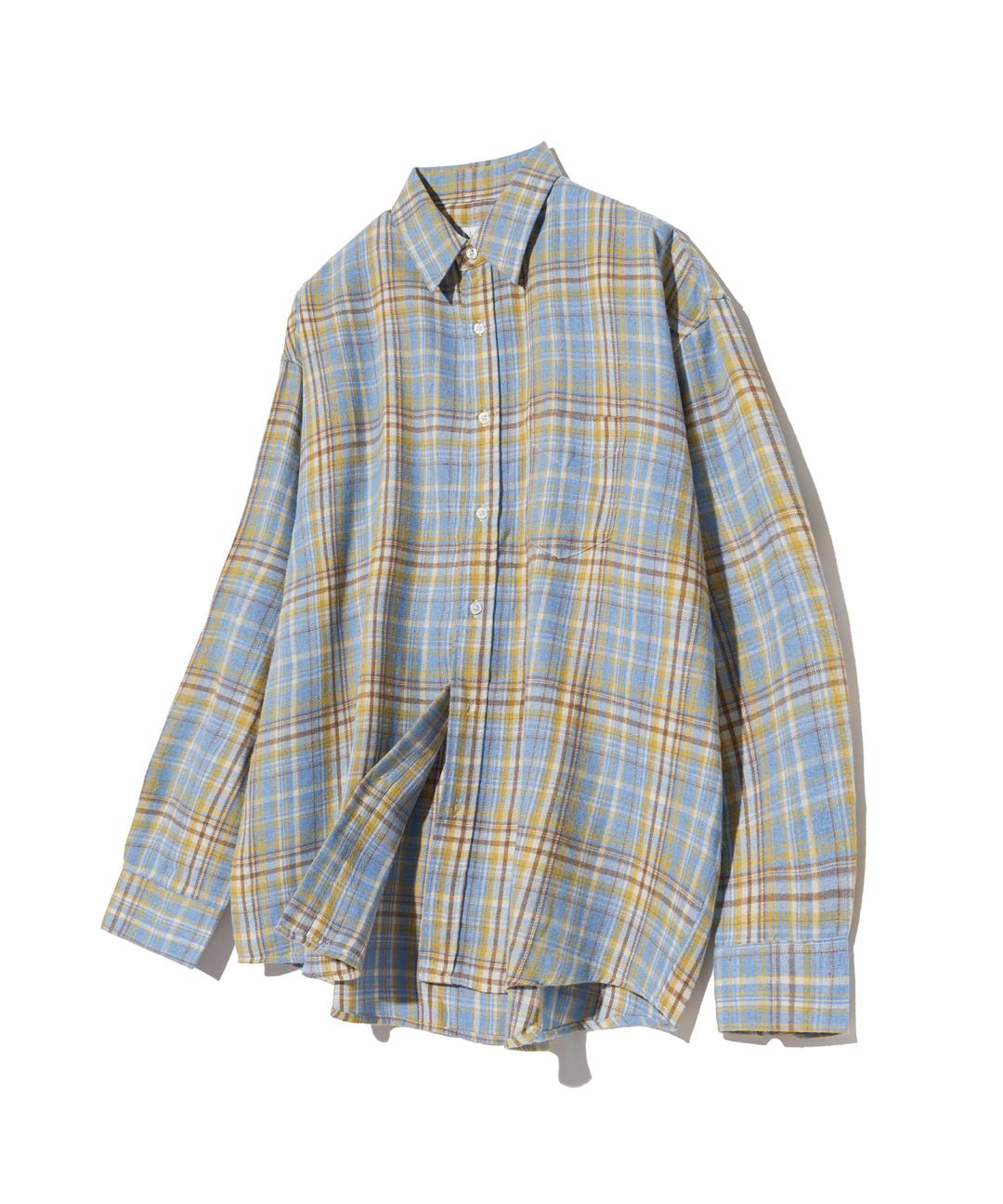 87-STAN083 Retro Plaid OverFit Pocket Long-Sleeved Check Shirt Blue