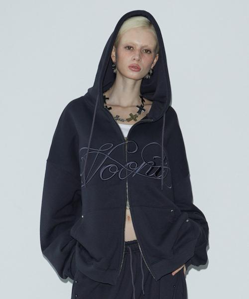 Lettering Embroidery Zip-up (CHARCOAL)