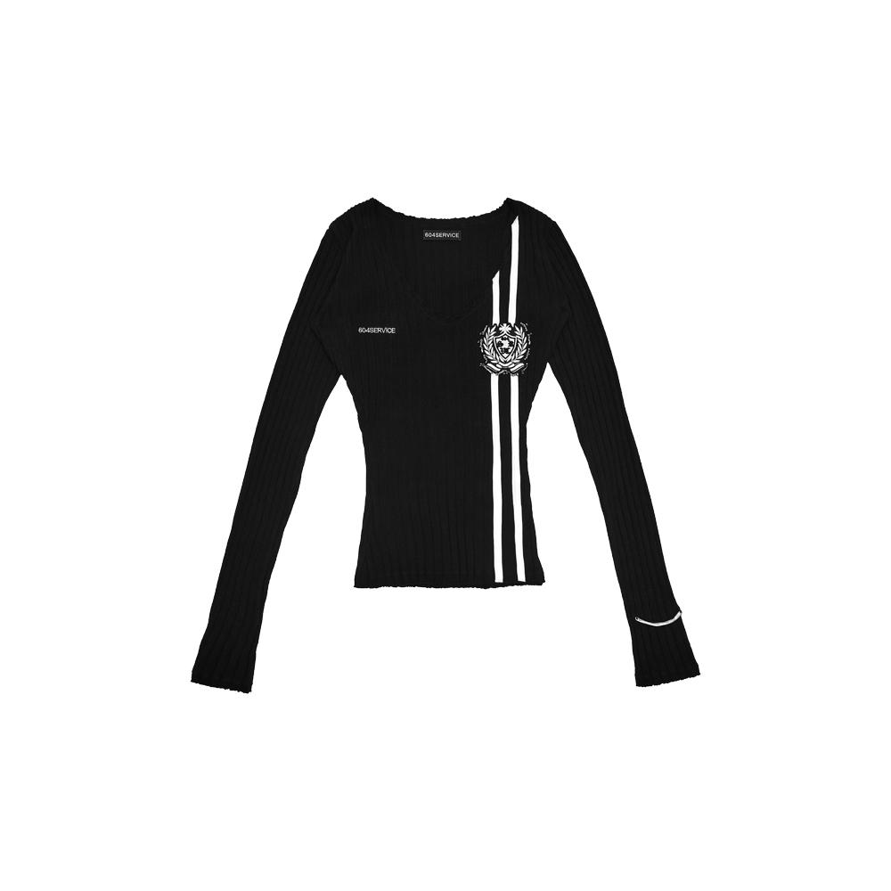 [604SERVICE : 604서비스] BEADED SCHOOL LOGO TRACK SWEATER IN BLACK