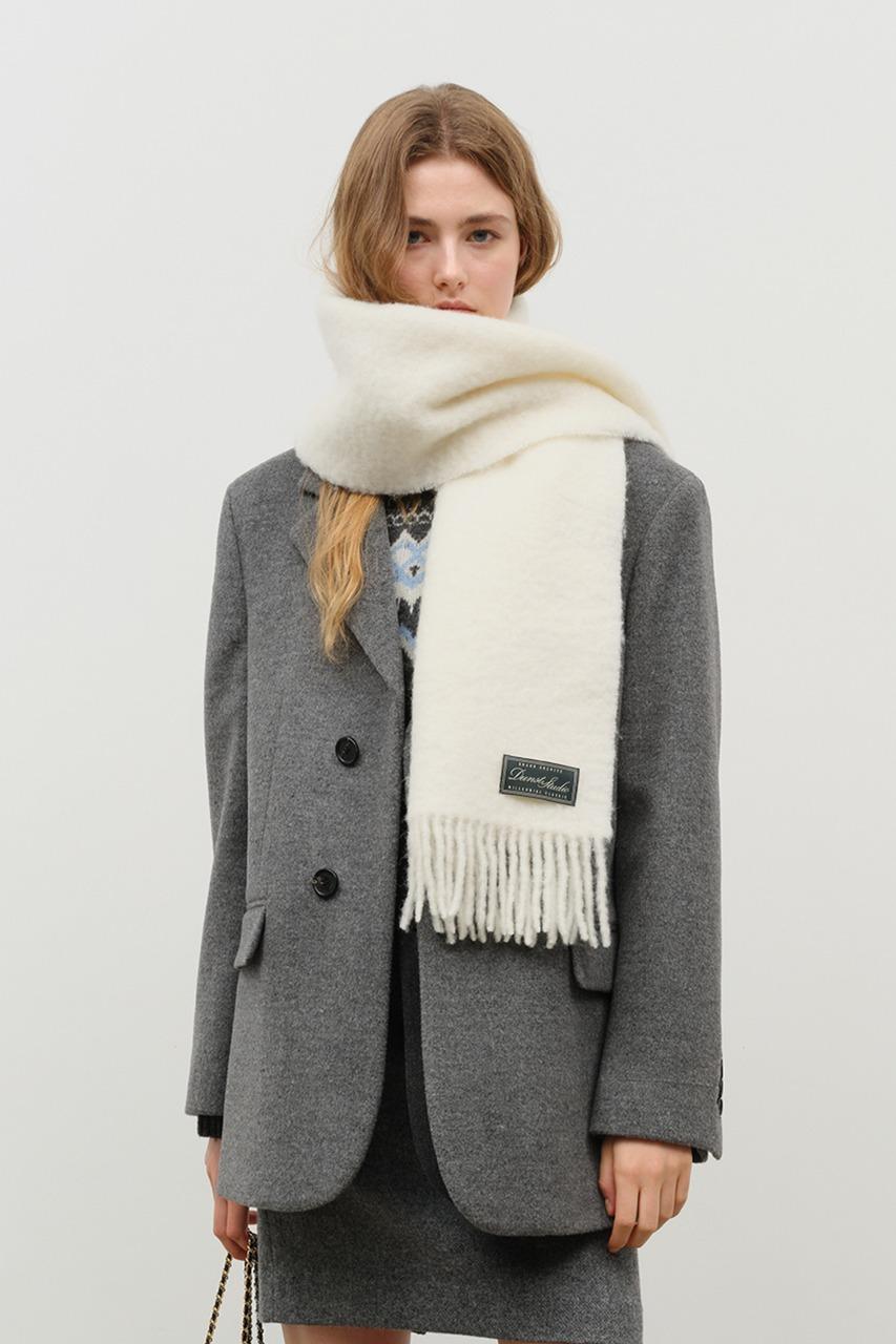 UNISEX FRINGED WOOL MUFFLER IVORY