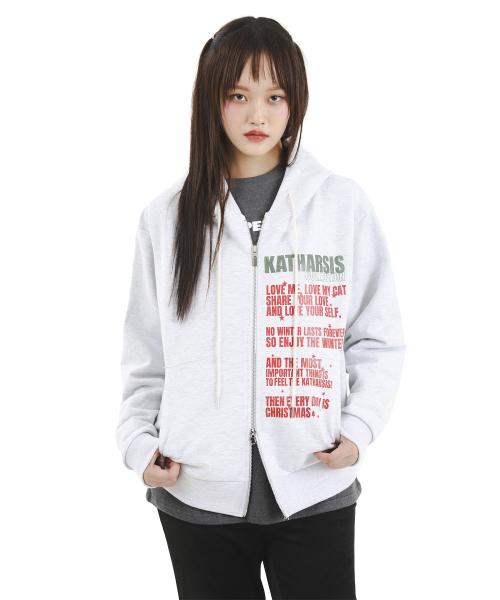 레터링 오버사이즈 후드집업 라이트그레이 ONE SIZE