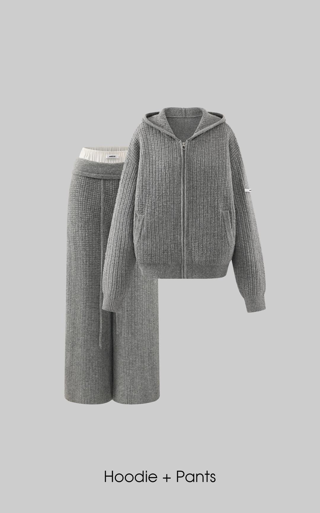 WARDEN EDGE Oversized Knit Hoodie and Wide-Leg Pants Set