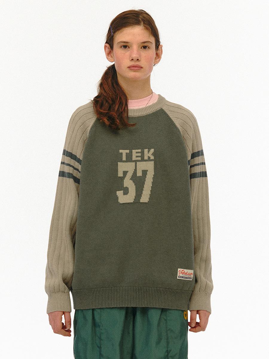Numbering Knit Sweater Khaki