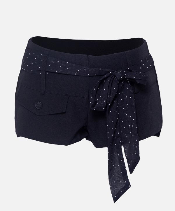 블랙 로우라이즈 숏팬츠 여성반바지 스카프벨트세트 반바지