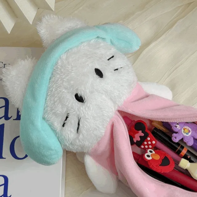 헤드셋 쓴 천사 고양이 인형 필통 귀여운 파우치