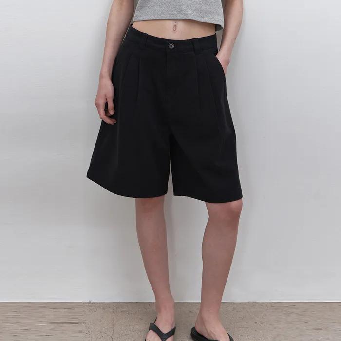 90s pintuck half pants (black)