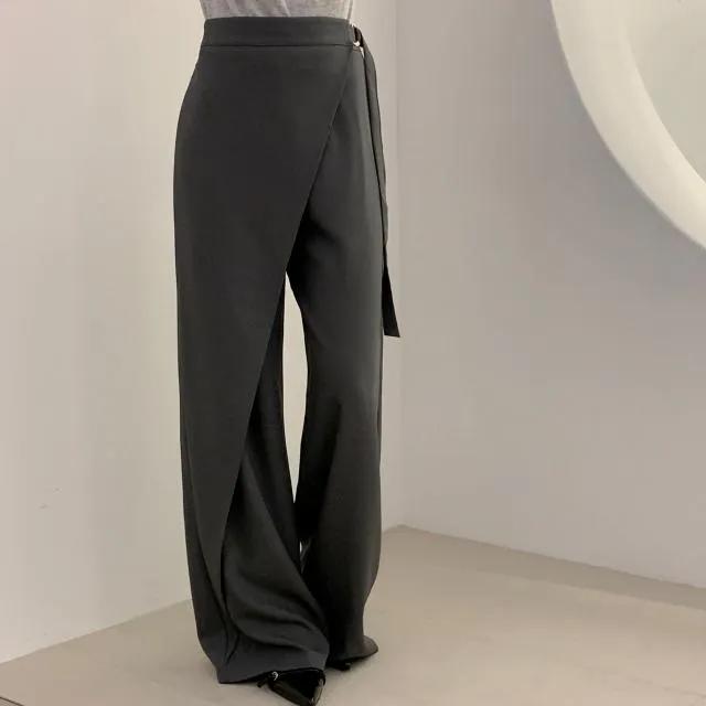 💕날씬효과💕플레인 버클 벨트 랩 스커트 와이드 정장 하객룩 롱 치마바지 슬랙스 3color