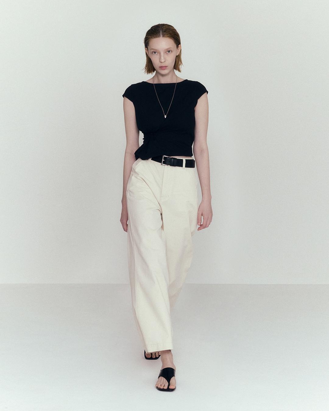 [노머] Draping Cap Sleeve T Shirts Black