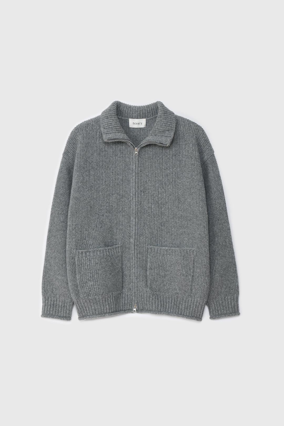 Shetland Wool Zip-Up Cardigan (Grey)