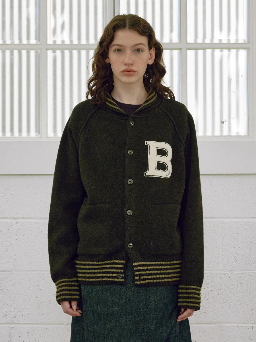 [WOMEN] KNIT VARSITY CARDIGAN_Khaki