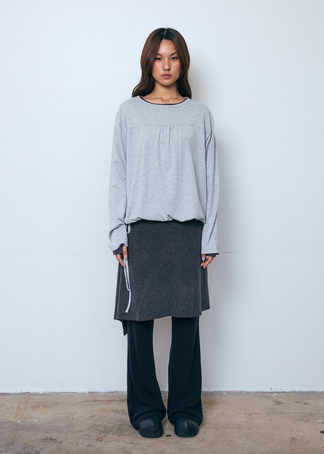 Button Layered Midi Skirt_Charcoal