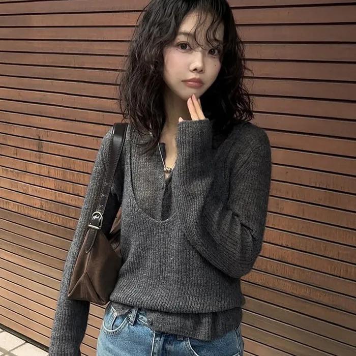 Twin Layer Knit Cardigan Set_4color