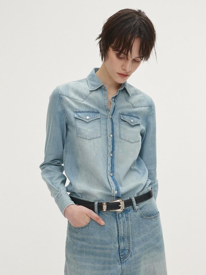 WASHED DENIM WESTERN SHIRT_ WASHED LIGHT BLUE