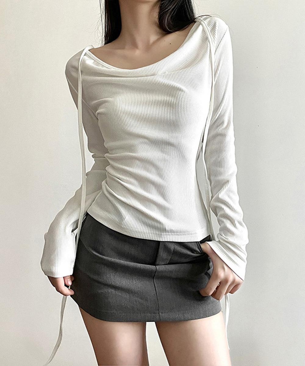 [2-color] 넥 스트링 슬림 티셔츠