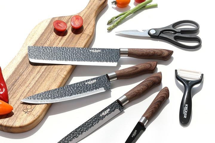 [리퍼]양각무늬 넌스틱가공 스텐 칼가위세트 6종(중식도+식도2+과도+가위+감자칼)