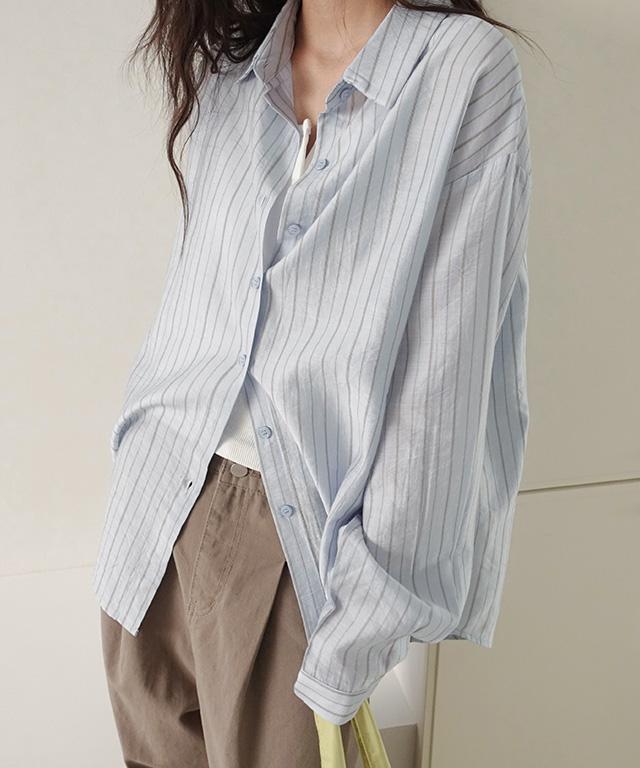 데일리쥬 [MADE] 루핀 텐셀 스트라이프 오버핏 셔츠