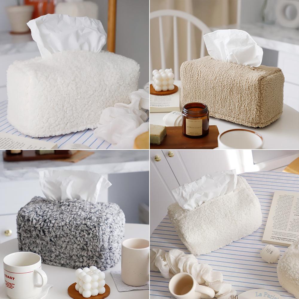 감성꿀템 패브릭 티슈케이스 휴지커버 뽀글이 양털 곽티슈 직사각 기본형 3color