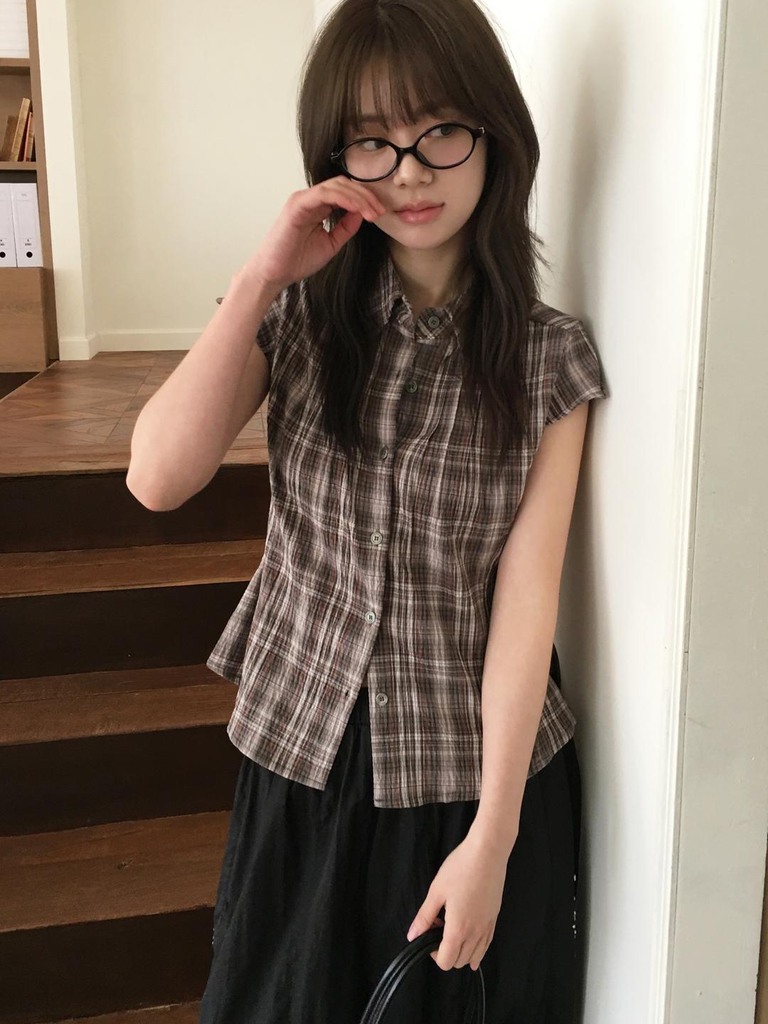 노비야카 Caramel check shirt (orange, brown, navy)