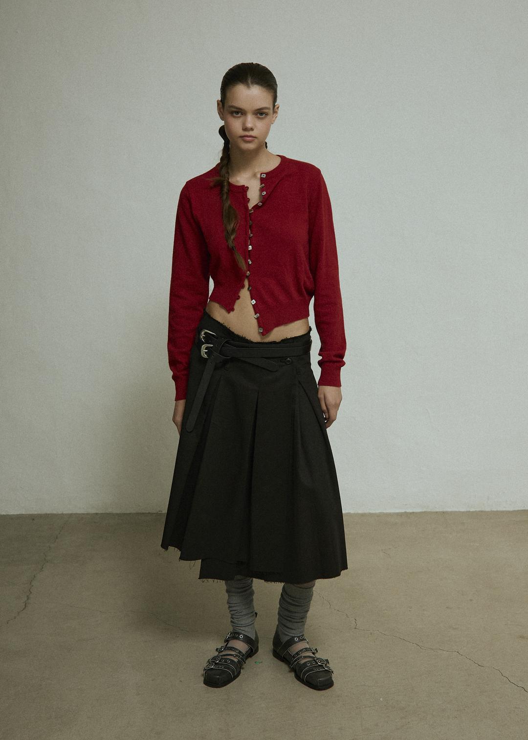 unbalanced knit cardigan (red)