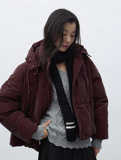 스퀘어 퀼팅 후드 숏 푸퍼 [BURGUNDY] / WBE4L07537