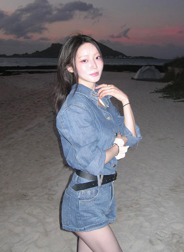 26SS 로망 데님 긴팔 셔츠 숏팬츠 세트 (벨트포함)