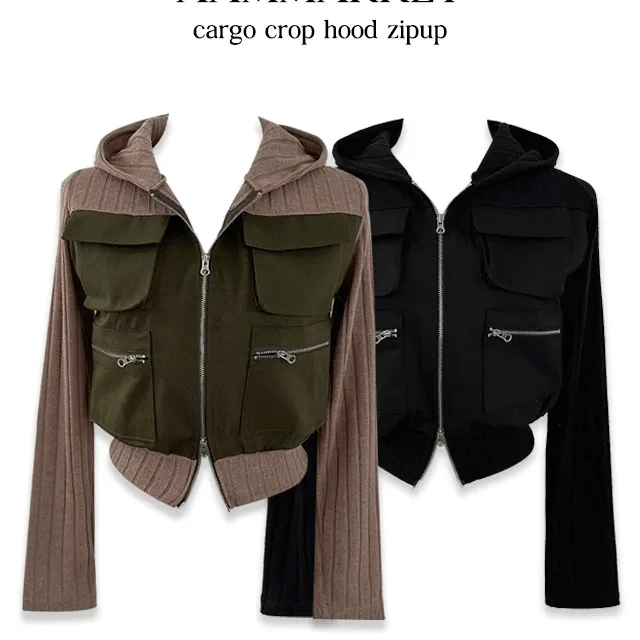 [y2k/주문폭주🔥] cargo 카고 크롭 후드집업 투웨이자켓