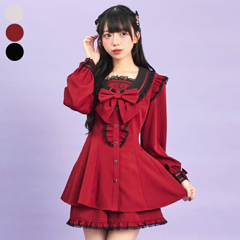 【楽天市場】Uネックカラーセットアップ8/19 12:00 販売スタートsecrethoney　シークレットハニー　シーハニ　量産型　レディース　ガーリー　長袖　無地　グレー　ワイン　赤　ブラック　黒：Secret Honey