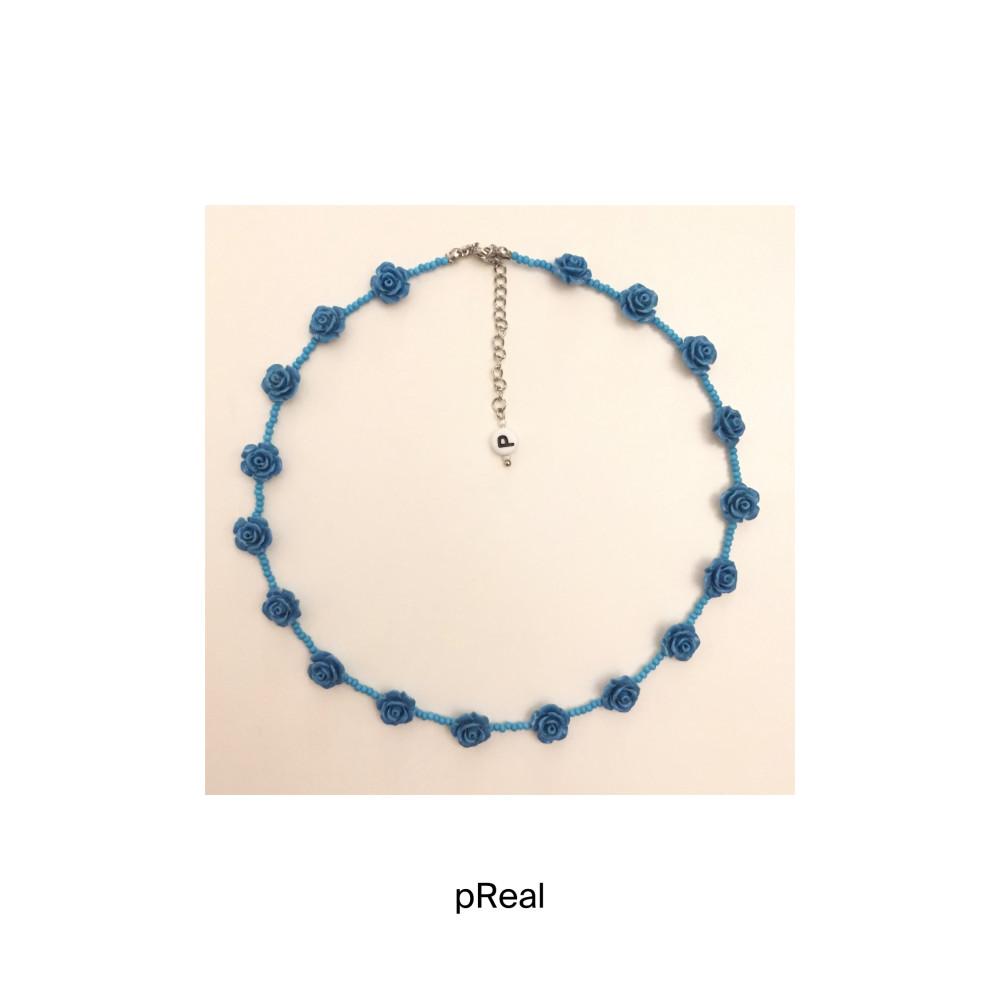 청색 장미 목걸이_Blue Rose Beads Necklace