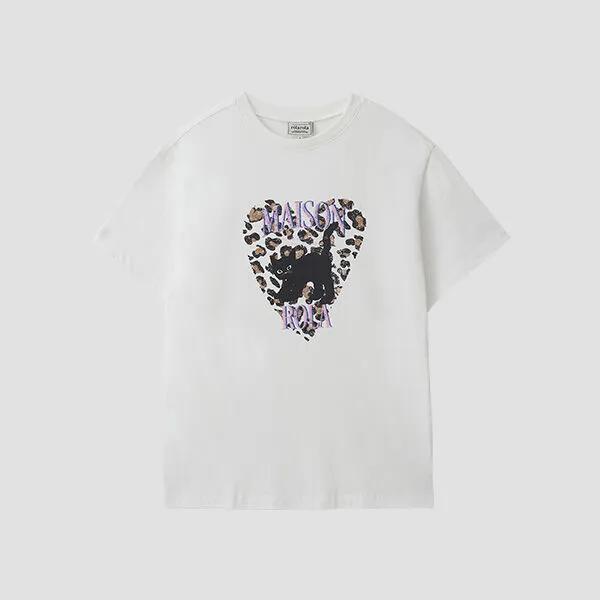 LEOPARD HEART CAT PIGMENT T-SHIRT IVORY