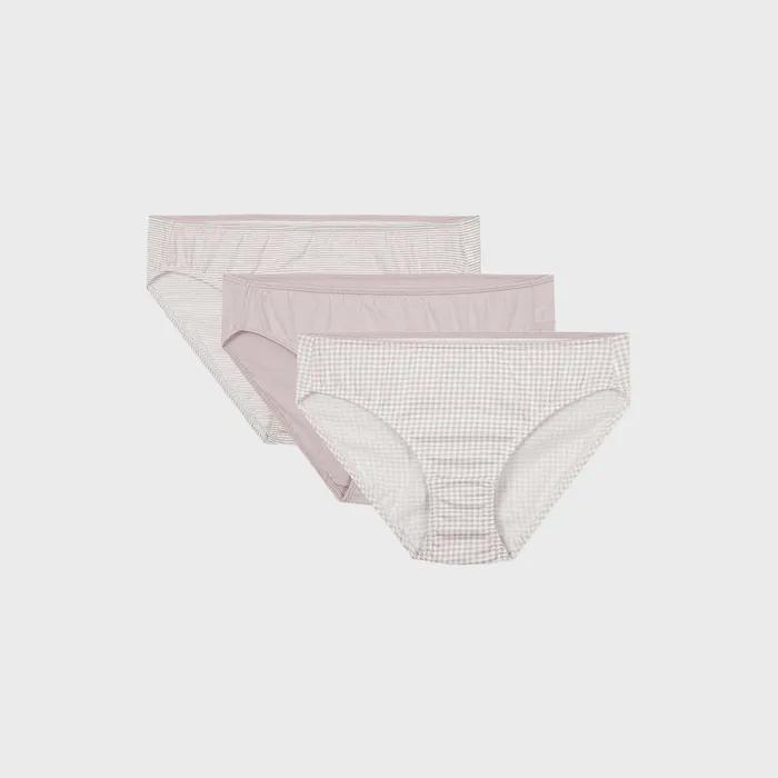 [JAJU/자주] 여 코튼 체크 힙허거 팬티 3매_다크 핑크