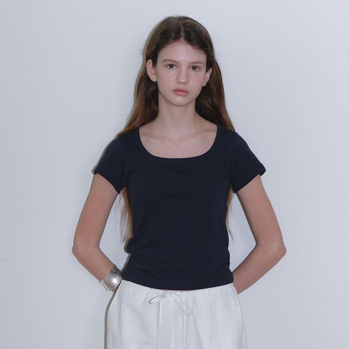 Square neck Half T-shirt_charcoal